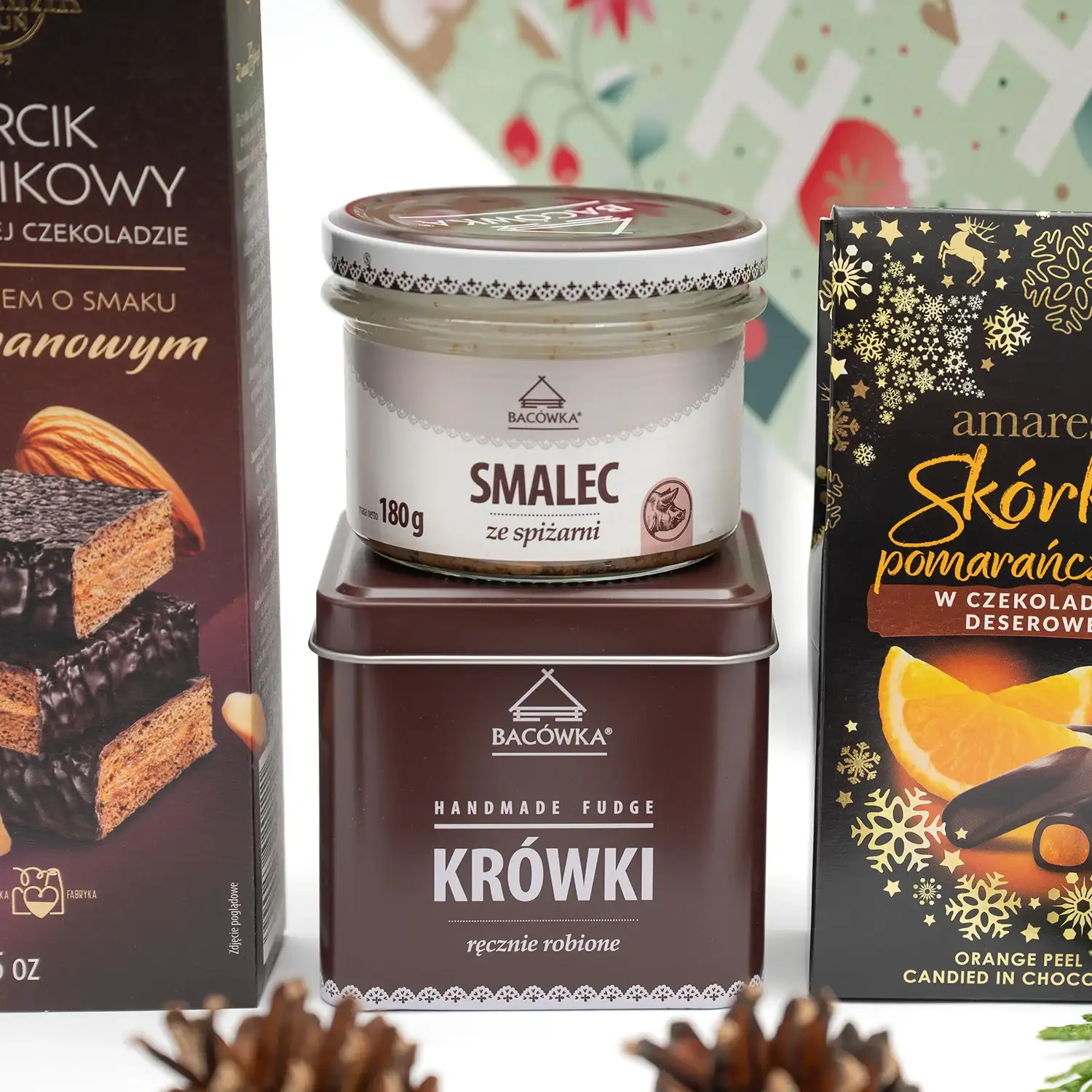 Polski prezent pod choinkę z wódką Mickiewicz smalcem i ręcznie robionymi krówkami