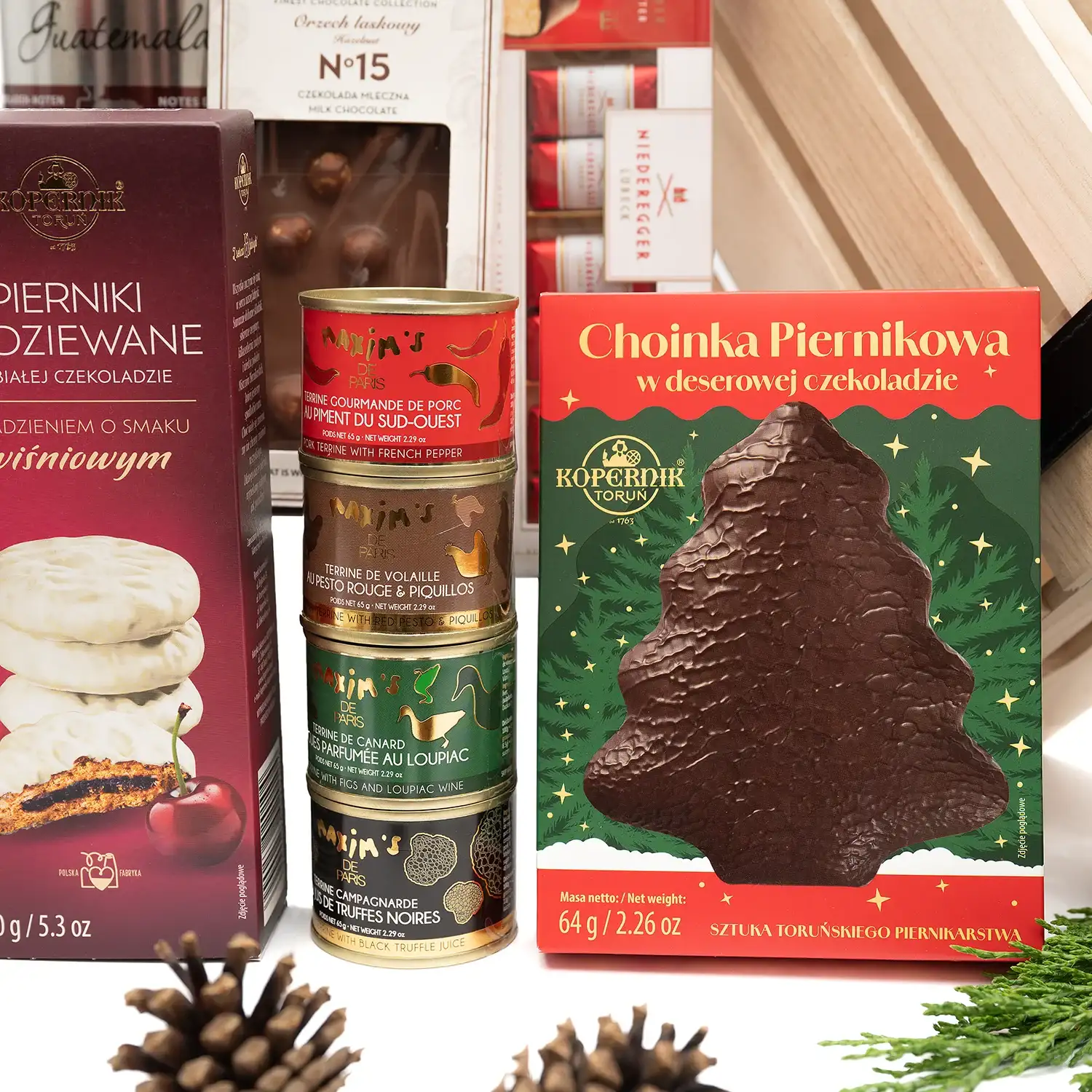 Zestaw świąteczny premium z kawą ziarnistą i winem