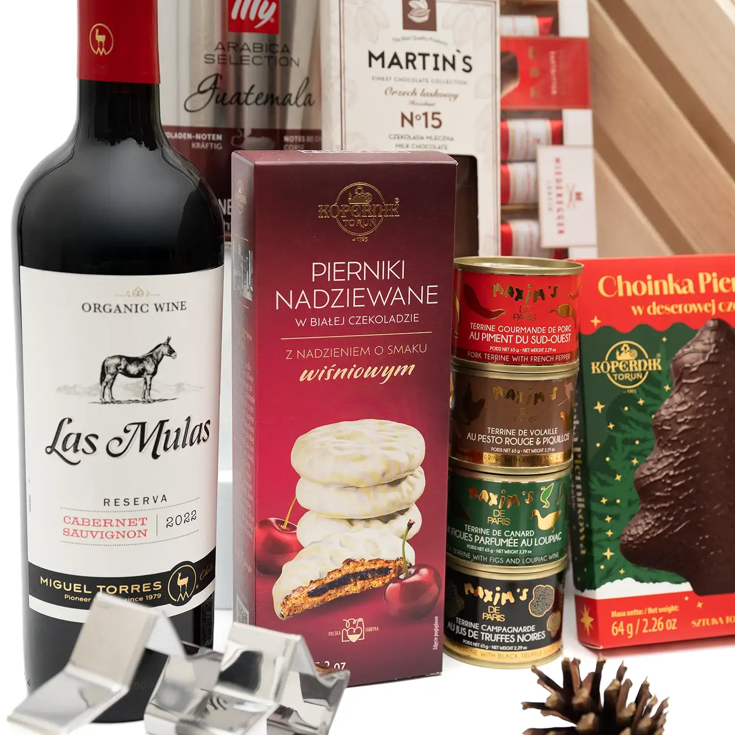 Zestaw świąteczny premium z kawą ziarnistą i winem